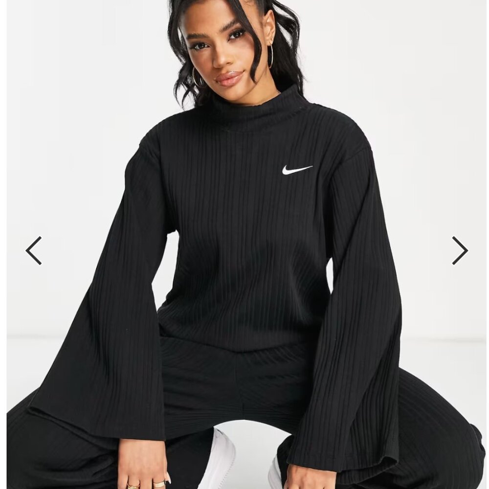 Nike Women's Sportswear Black Thick Jersey Ribbed Wide Leg Pants Size XS - Picture 10 of 10